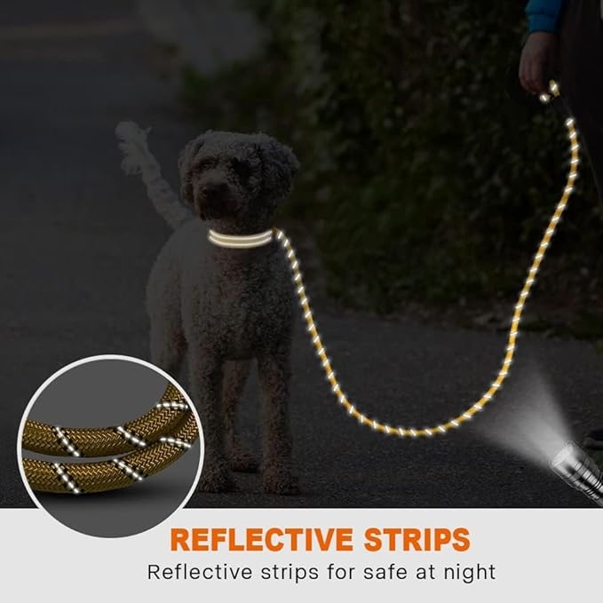 Taglory Rope Dog Leash 6 FT with Comfortable Padded Handle, Highly Reflective Threads Leash for Small Dogs, 3/8 inch, Yellow
