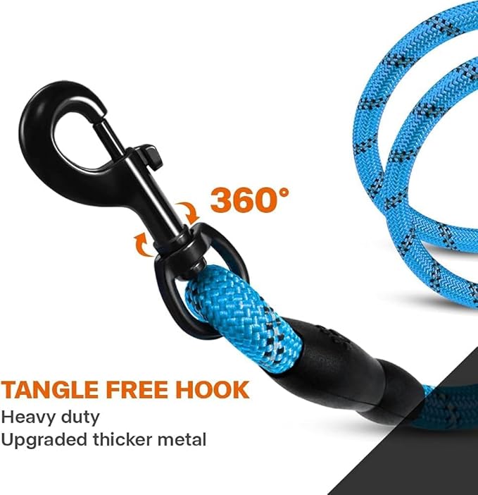 Taglory Rope Dog Leash 5 FT with Comfortable Padded Handle, Highly Reflective Threads Leash for Small Dogs, 3/8 inch, Blue