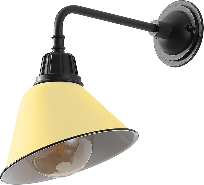 JONATHAN Y JYL7612H Croydon 9.63" 1-Light Farmhouse Industrial Indoor/Outdoor Iron LED Gooseneck Arm Outdoor Sconce for Entryway Lobby Kitchen Bathroom Bedroom Living Room Hallway, Matte Yellow