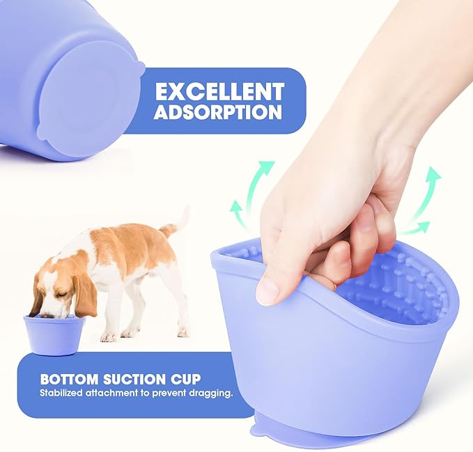 Slow Feeder Dog Bowl,Non-Slip Lick and Freeze Bowl for Dogs,Long Lasting Silicone Licking Mat for All Dog Sizes,Anti-Chocking and Reduce Anxiety(Blue)
