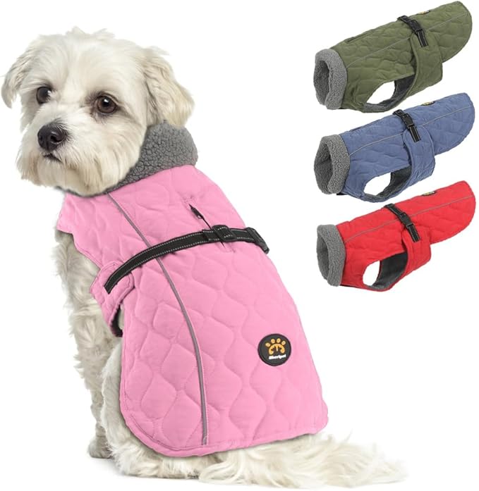 Dog Coats for Cold Weather, Fleece Lining Small/Medium/Large Dog Jackets for Winter, Reflective Adjustable Doggie Winter Clothes for X-Large Dogs, Pink XL