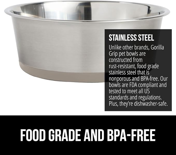 Gorilla Grip 2 Cup Slow Feeder Cat and Dog Bowl Set, 2 Cup Heavy Duty Stainless Steel Dog Bowl, Both Beige, 2 Item Bundle