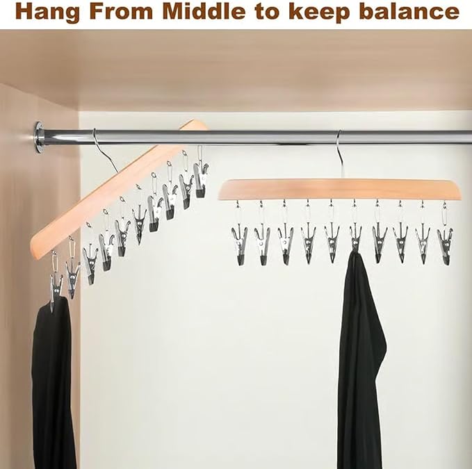 Closet Organizer with 10 Clips - Space Saving Hanging Closet Organizer, 2026 Upgraded Legging Hangers for Closet, 360° Rotating Metal Clips with Silicone Lining for Clothes (New-Vintage, 2PCS)