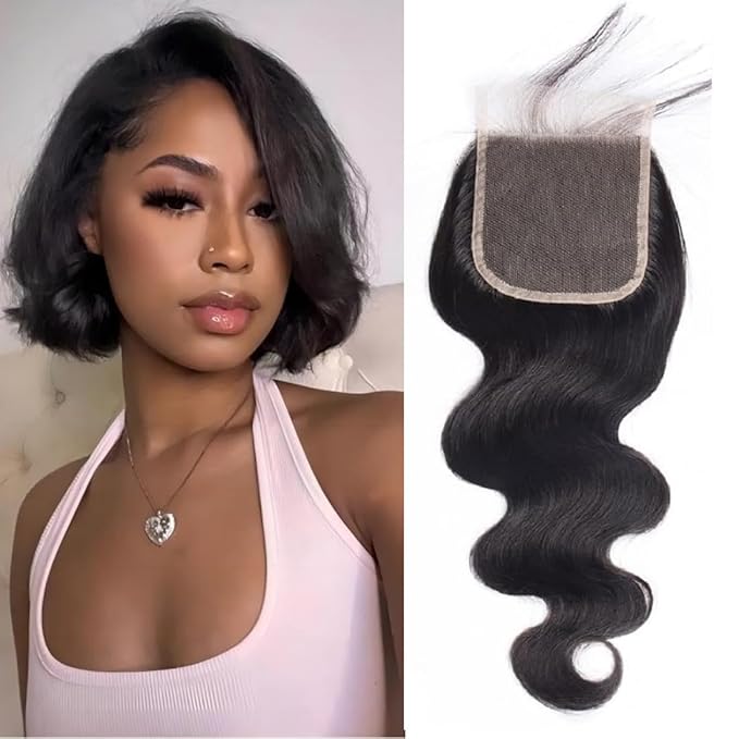 Selina 5x5 Body Wave Lace Closure Human Hair Unprocessed Brazilian Virgin Hair Free Part Closure Human Hair Extensons for Women Natural Black Color 8Inch