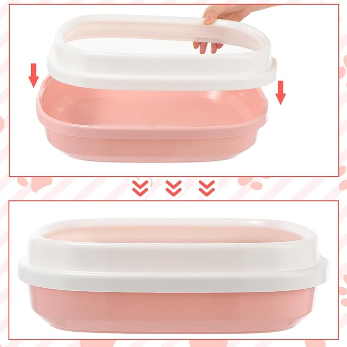 5 Pcs Small Cat Kitten Starter Kit Include Litter Box with Shovel Cat Paw Litter Mat Scratch Pad Automatic Bowls Turntable Toys Balls Essentials Kits for Kittens Life(Pink)