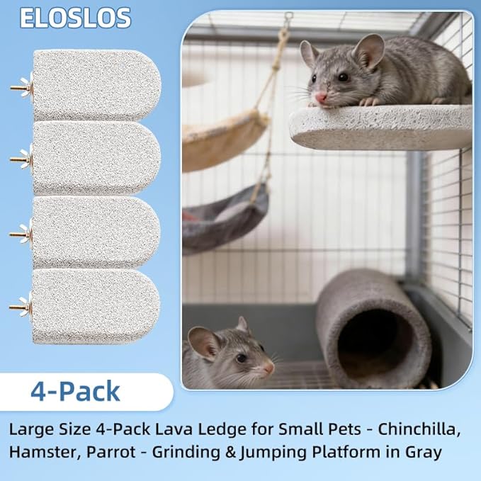 4 Pack Large Size Lava Ledge for Small Pets - Chinchilla, Hamster, Parrot - Grinding & Jumping Platform in Gray