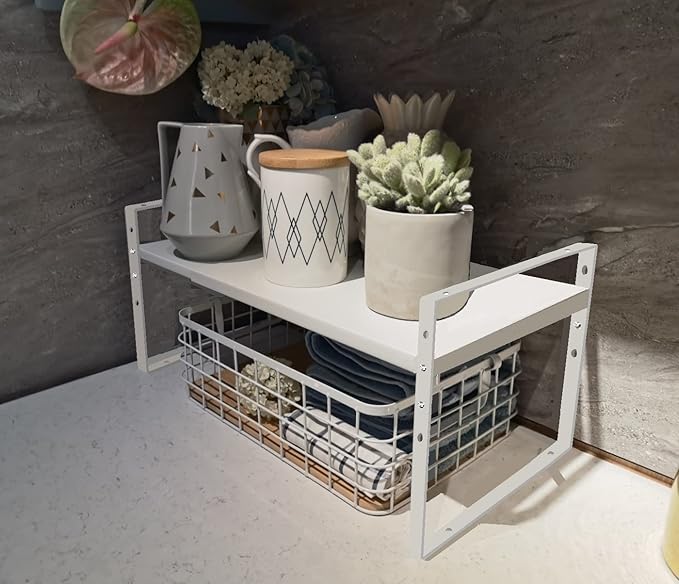 Expandable Stackable Spice Rack Cabinet Shelf Organizer in Cabinets Shelves Kitchen Cupboard Organization Stack up Racks Pantry Countertop Storage Large/White 3 Packs