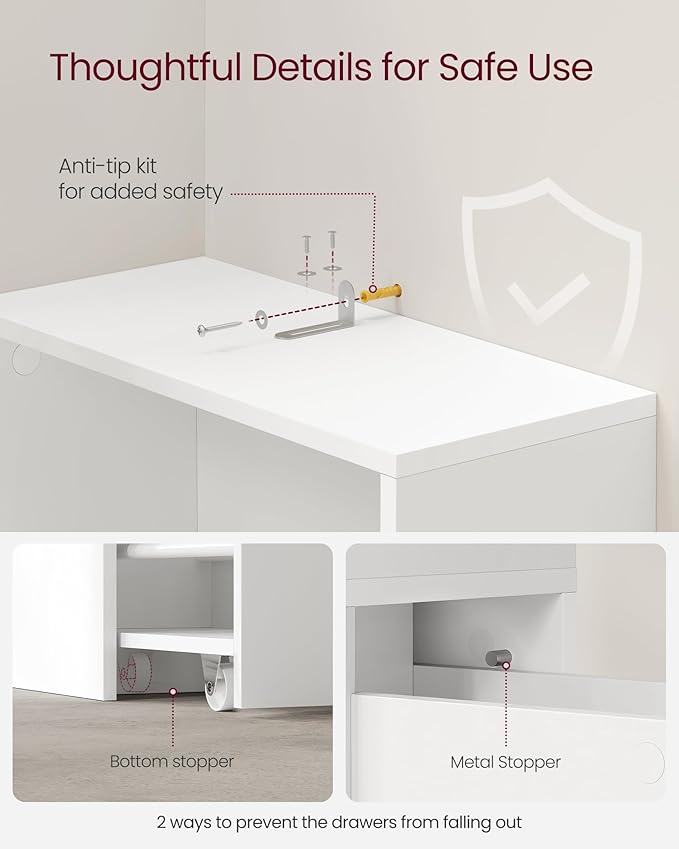 VASAGLE Slim Bathroom Storage Cabinet, Narrow Freestanding Cabinet with Storage Drawers and Adjustable Shelf, for Small Spaces, Modern Style, Cloud White UBBK567T14S | Narrow, Freestanding, Storage Drawers, Adjustable Shelf, Modern Style