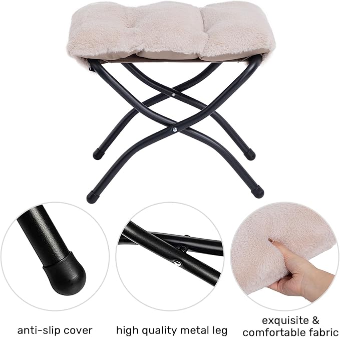 HollyHOME Lazy Chair with Foldable Ottoman, Accent Comfy Lounge Armchair and Folding Footrest Stool, Leisure Sofa Reading Chair and Footstool for Living Room, Bedroom, Dorm,Faux Fur Light Camele