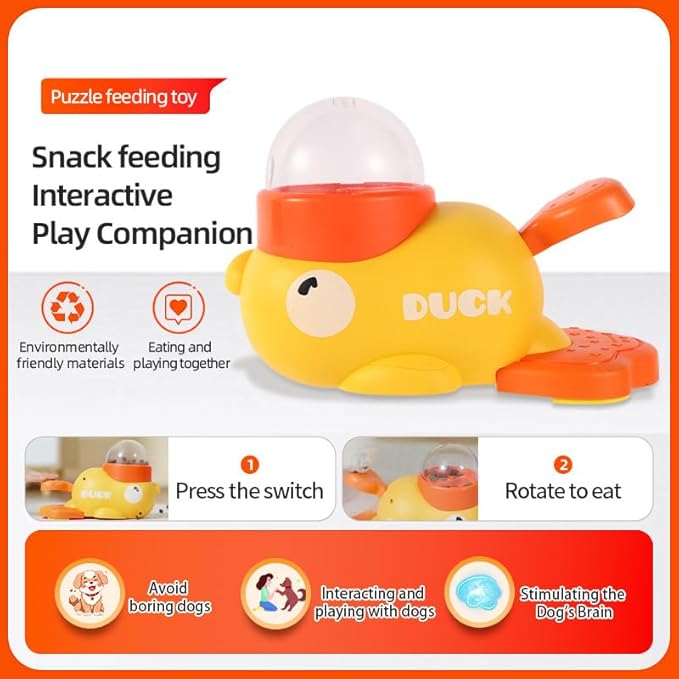 Dog Puzzle Feeder Interactive Duck Toy, Slow Food Dispensing Pet Feeder for Dogs, Anti-Slip Plastic Treat Dispenser, Mental Stimulation & Training Toy