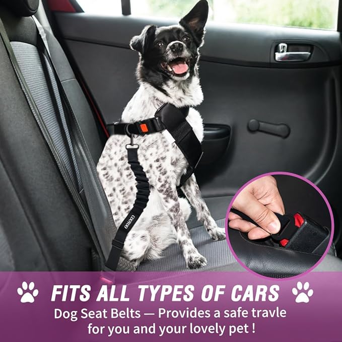 Dog Car Seat Belt Pink – Heavy Duty Adjustable Safety Harness with Elastic Bungee Buffer