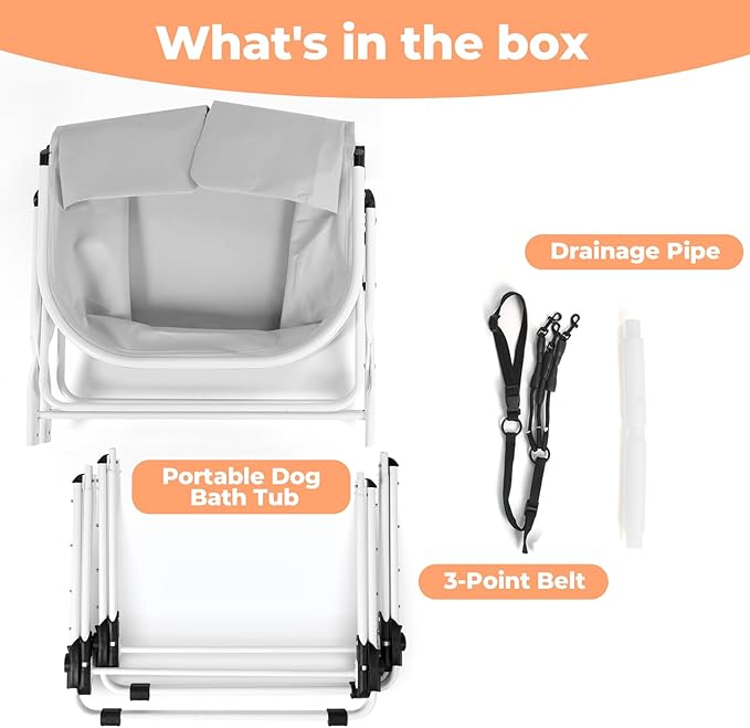 Portable Dog Bathtub, 5 Height Adjustable Dog Washing Station for Pet Shower and Grooming Foldable Bathing Tub with Storage & Anti-Slip Design for Small Large Dogs Cats