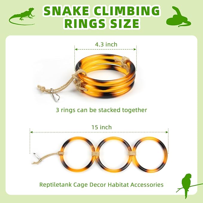 2 PCS Reptile Climbing Loops, Snake Climbing Rings, Snakes Tank Accessories for Ball Python & Climb Pet-Terrarium Enrichment Toys for Snakes, Iguana, Chameleon, Parrot, Lizard (Amber)