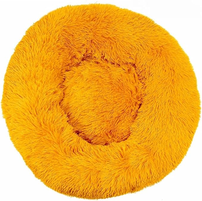Anxiety Relief Dog Bed - Mr Fluffy Friend Anti-Anxiety Original Calming Plush Pet Bed for Chewing, Crate Training & Thunderstorm Stress (Yellow,S-50CM)