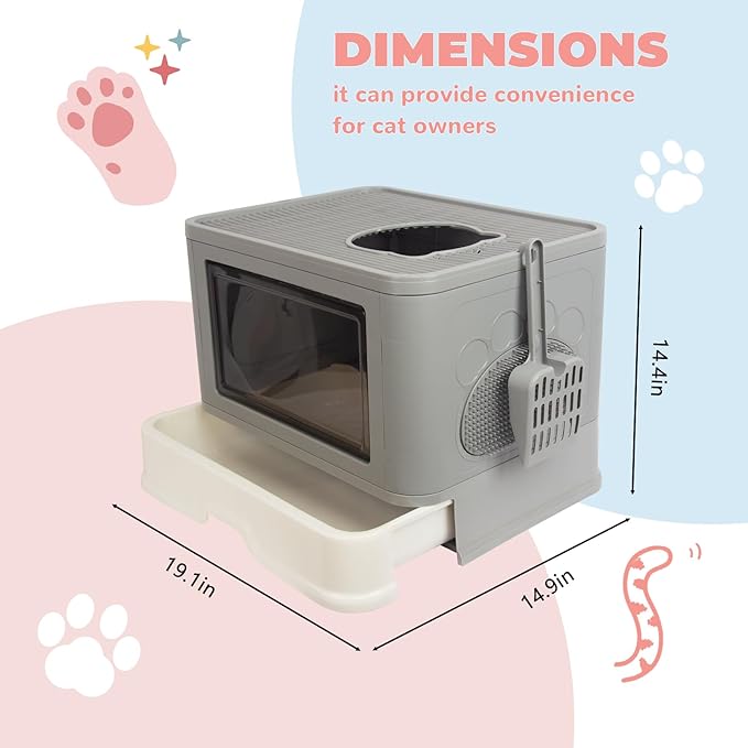 Foldable Box, Enclosed Potty with Scoop, Front Entry Top Exit Cat Litter, Closed Smell Proof Anti Splashing, Drawer Type Cat Litter Easy to Clean