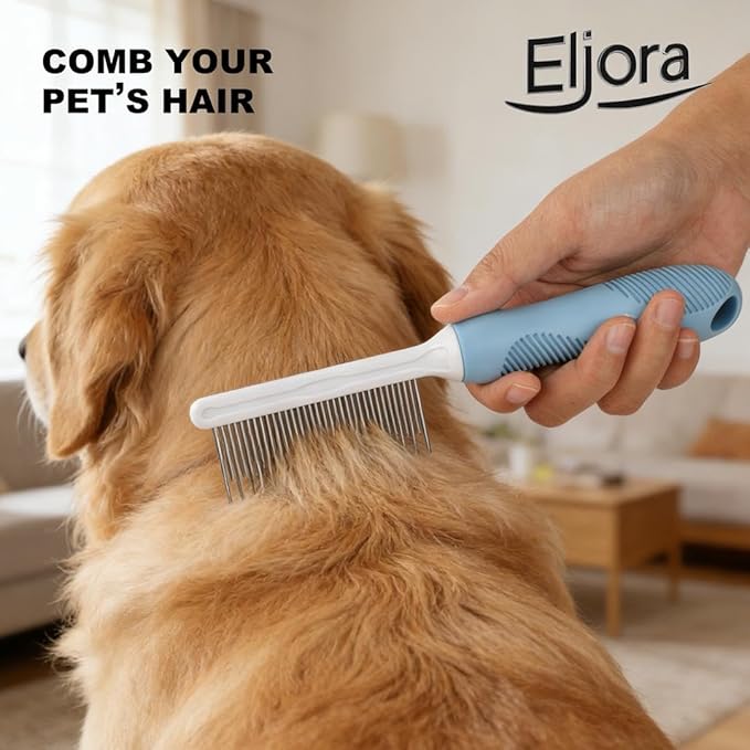 Pet Grooming Glove & Dematting Comb Set – Anti-Slip Handle Deshedding Comb+ Gentle Massage Glove (Pair) for Dogs & Cats – Removes Loose Hair, Mats & Tangles – Safe, Effective Grooming
