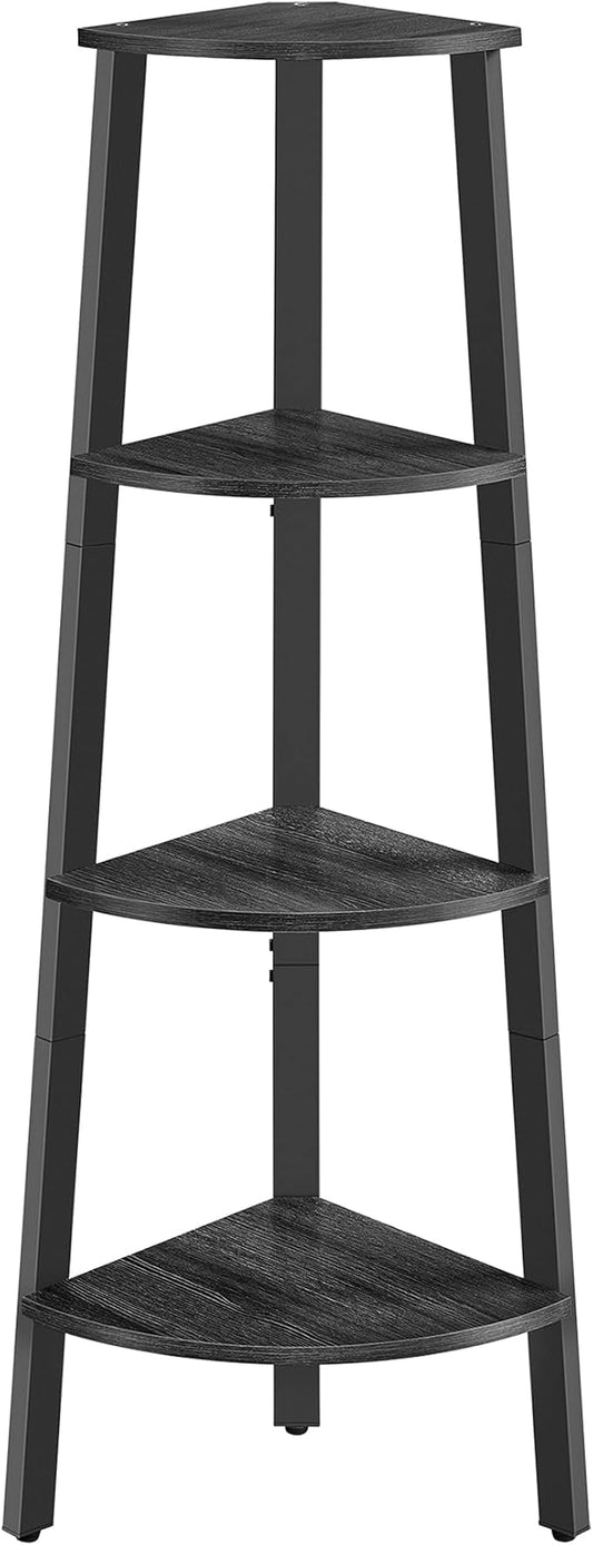VASAGLE Corner Shelf Stand, 4-Tier Corner Bookshelf, Industrial Ladder Shelf, Plant Stand for Living Room, Office, Kitchen, Charcoal Gray and Matte Black ULLS034B22