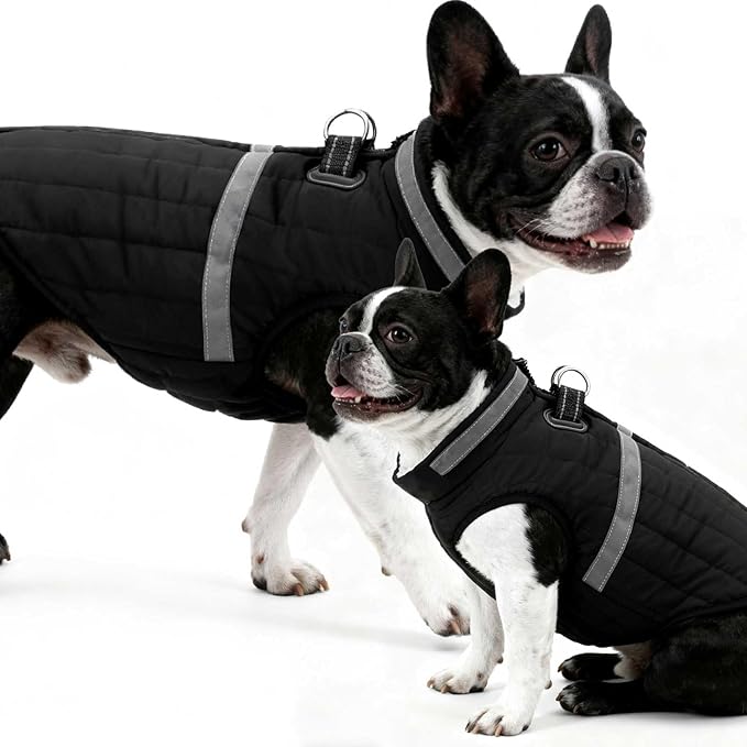 EXPAWLORER Dog Winter Coat Jacket, Thick Warm Waterproof Reflective Puppy Snowsuit With Harness Buit In, Pet Fleece Vest Soft Turtleneck With Zipper Cold Weather For Small Medium Large Dogs - Black, S