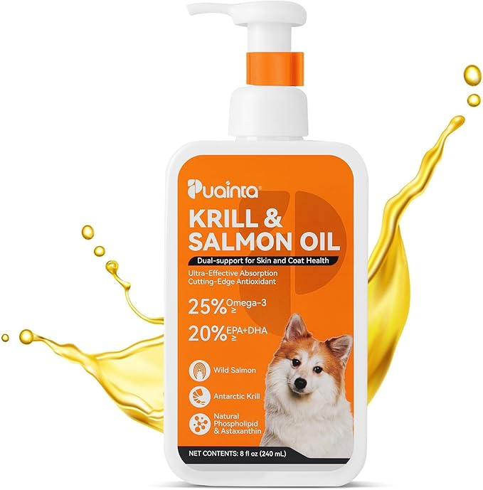 Krill & Salmon Fish Oil for Dogs & Cats – Omega-3 (EPA DHA) Liquid Fish Oil, Wild Icelandic Salmon Oil for Skin & Coat, Itch Support (8 Fl Oz (Pack of 1))