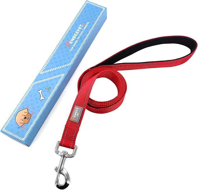Dog Leash 6 FT Padded Handle Nylon Reflective Dogs Leashes for Large Dogs Red