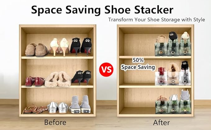 Yes!Fresh Shoe Slot Organizer, Boutique Display Style Shoe Stacker for A Pair of Shoes, Separable Shoe Rack for Closet Organization, 3 Adjustable Narrow Shoe Rack (Transparent Green, 8 Pack)