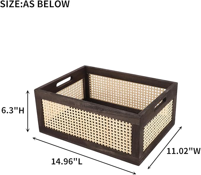 Bamboo Storage Basket, Wicker Storage Basket for Organizing, Wood Crate. (Brown-Large)