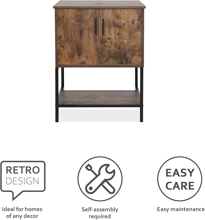 eclife 24" Bathroom Vanity Sink Combo Modern Metal Stand Cabinet W/Bottom Shelf, Rustic Brown (Without Sink)