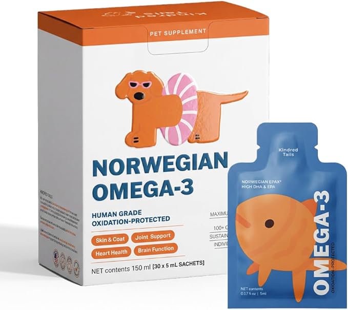 Norwegian Omega 3 for Dogs – Human Grade Fish Oil with IFOS 5-Star, Maximum Absorption, Patented, Vet Approved, Supports Skin & Coat, Joints, Heart & Brain, Individually Sealed Sachets