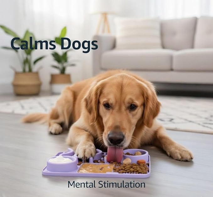 Dog Lick Mat with Bowls & Spatula, Slow Feeder Licking Tray for Dogs, Anxiety Relief Enrichment Mat, Food-Grade Silicone, Non-Slip, Dishwasher & Freezer Safe