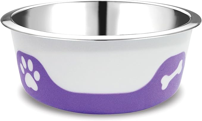 Thermocool Insulated Stainless Steel Pet Bowl - 32 Oz (Large) Non-Slip Feeding Dish Reduces Sliding & Spills, Keeps Water Cold & Food Warm, Dishwasher Safe (Light Purple)