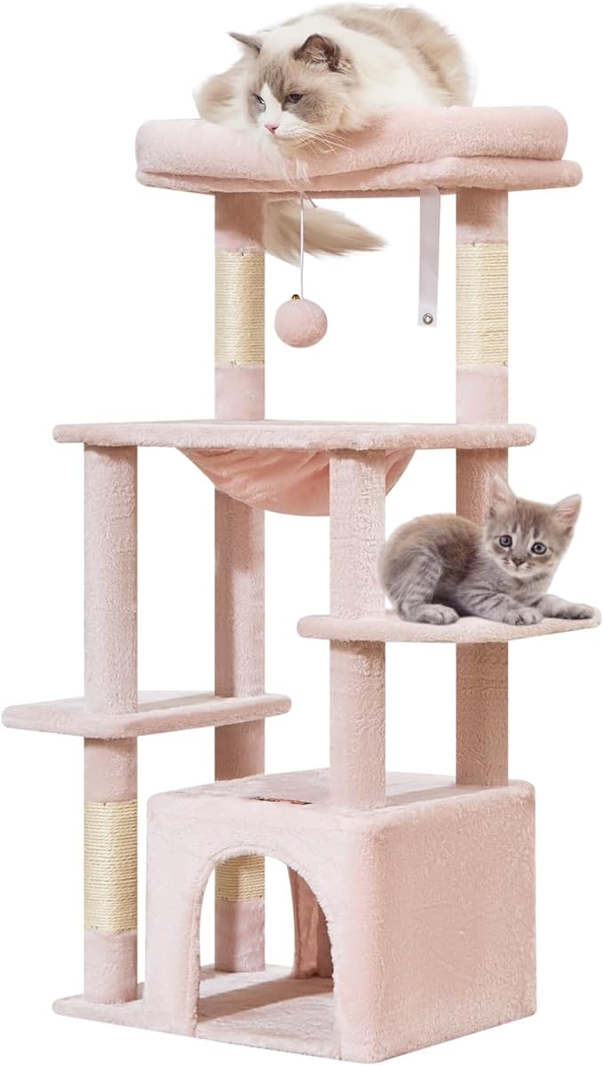 Taoqimiao Cat Tree,39.4-Inch Cat Tower for Indoor Cats,Suitable for Kittens with Luxurious cat condo with Soft Hammock and Luxurious Perch MS027P Jelly Pink