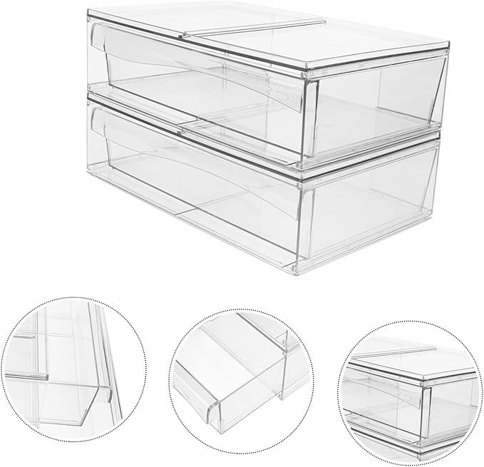Happyyami 2pcs Detachable Acrylic with Drawer Stackable Desktop Organizer for Makeup and Bathroom Storage Acrylic Storage Bins for Easy Access and Organization