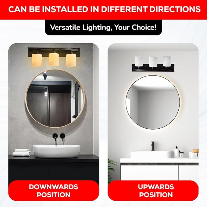 The Door Bull Modern 3-Light Bathroom Vanity Light – Oil Rubbed Bronze Fixture with Frosted Glass Shades, E26 Socket – Wall Sconce for Mirror, Bathroom, Kitchen, Hallway, Entryway