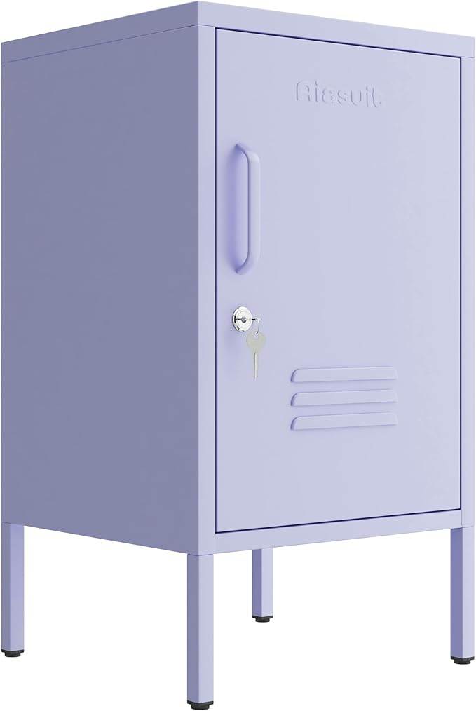 Single Door Lockable Metal End Table, 2-Tier Storage Cabinet with Adjustable Shelf, Easy Assembly Side Table for Living Room Bedroom Home Office, Purple 28" H x 13.8" W x 15" D