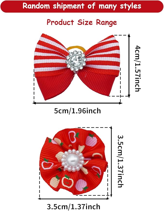 PET SHOW 100 Pack Girl Dog Hair Bows with Rubber Bands for Small Dogs Female Puppies Yorkies Pink Topknot Red Purple Medium Dogs Cats with Long Hair Assorted Pet Grooming Accessories (100)