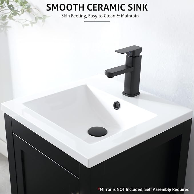eclife 18" Bathroom Vanities with Sink Combo, Modern Thickened Wood Bathroom Storage Cabinet w/Undermount Sink, Matte Black Faucet Drain, Painted Surface, Black