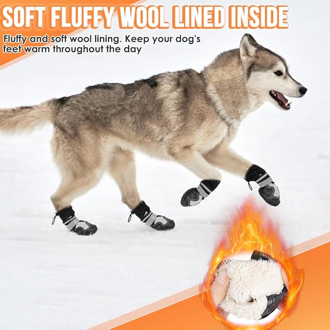 Lukovee Dog Shoes - Waterproof Warm Fleece Lined Dog Booties for Small Medium Large Dogs, Non-Slip Adjustable Dog Boot for Winter Cold Weather (GY,Size 1)