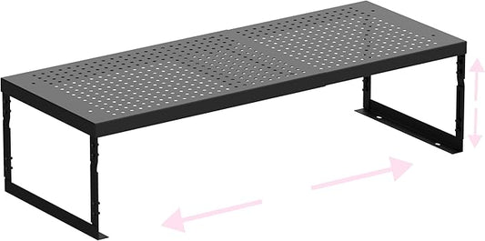 Stackable Expandable Metal Shelf Organizer - Adjustable Wire Storage Rack with Holes for Kitchen, Bathroom, Cabinet, Office - Space Saving, Durable & Sturdy Design（1PACK/Large/Black