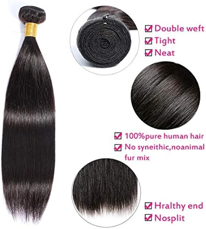 Selina Brazilian Virgin Hair Straight 24 24 24Inch (100g/3.52Oz) Human Hair Weave 100% Unprocessed Human Hair Bundles Straight Remy Hair Extensions Natural Black (24" 24" 24", Straight)