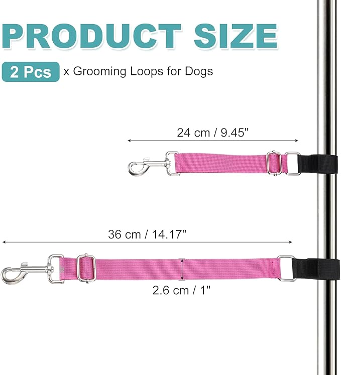 Dog Grooming Loop, Dog Grooming Harness Table Arm Accessories Adjustable Secure and Stable Extender Bathing Restraint Leashes (Magenta, 2 Pcs), for Pet Bathing
