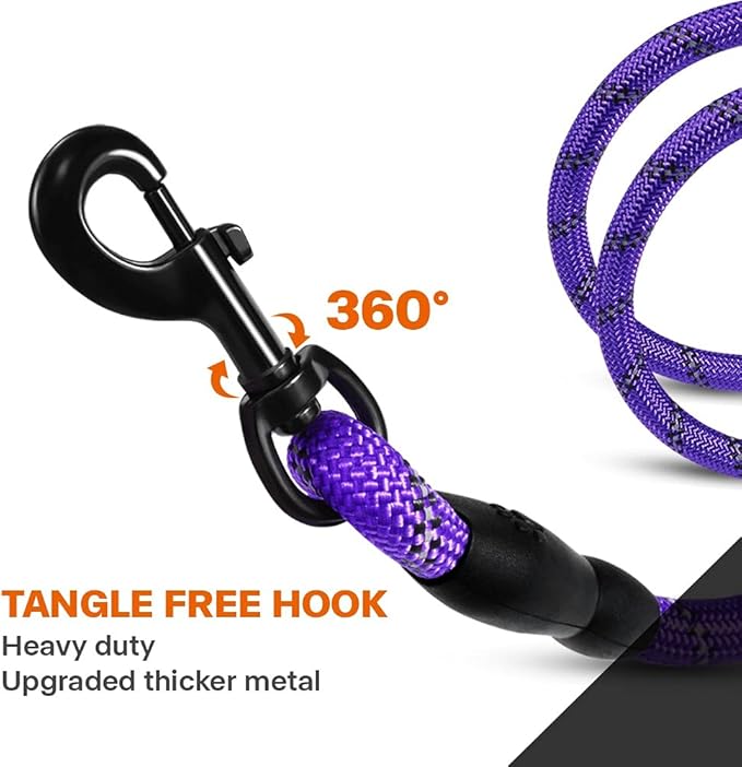 Taglory Rope Dog Leash 4 FT with Comfortable Padded Handle, Highly Reflective Threads Leash for Medium Large Dogs, 1/2 inch, Purple