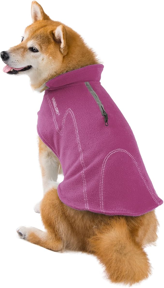 VIVAGLORY Dog Fleece Coat Warm Jacket with Hook and Loop Fastener, Easy to Take on and Off, Winter Vest Sweater for Small Medium Large Dogs Puppy Windproof Clothes for Cold Weather, Fuchsia, S