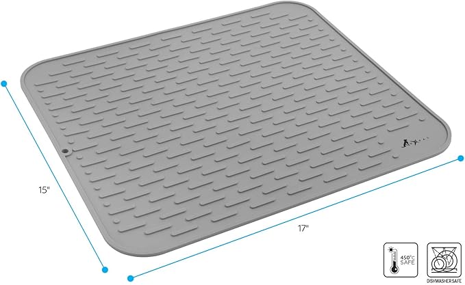 LuxPal Large 17X15 Premium Grade Silicone Dog & Cat Indoor or Outdoor Food Mat for Pets and Animals None Slip Food Tray Placemat for All Floors, Washable, Food Grade, (Grey)