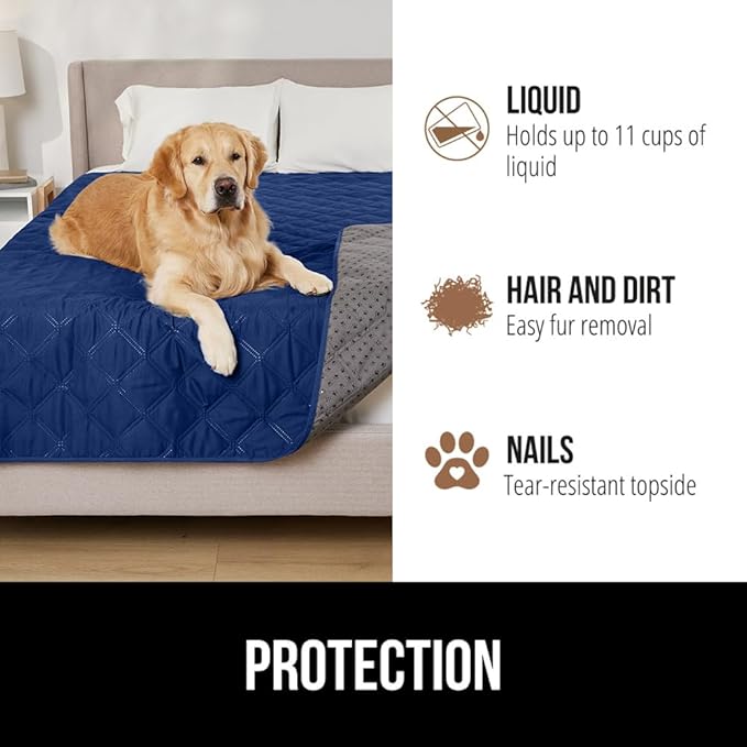 GORILLA GRIP Waterproof Dog Blanket, Couch Cover for Dogs Washable, Protects Sofa, Furniture, Crate, Car, RV Essentials Pet Supplies, Tear and Slip Resistant Leakproof Cushion Cover, 40x50 Navy Blue
