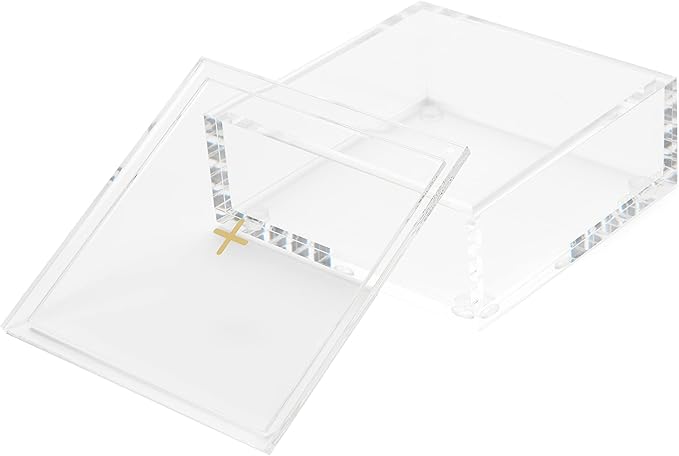 RUSSELL+HAZEL Acrylic Bloc Desktop or Drawer Stackable Organizer, Office Supplies, Clear, with Lid, 4” x 4” x 1.5”