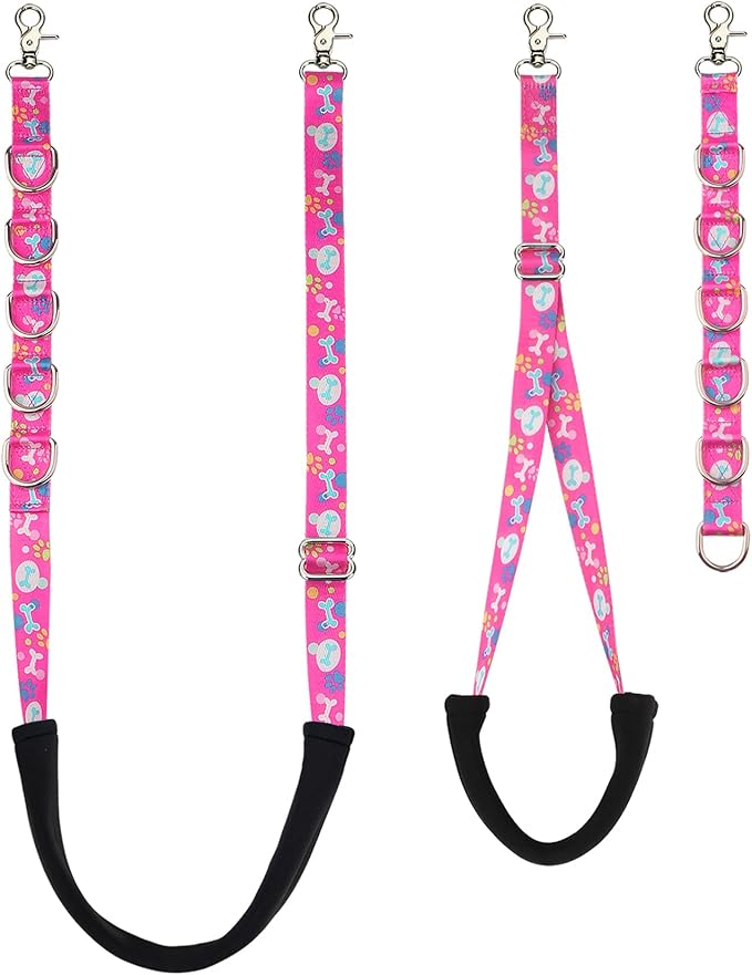 Dog Grooming Belly Straps – Adjustable Grooming Loops with Cute Paw & Bone Pattern Pet Grooming Belly Support Band Table Accessories for Small Medium Large Dogs(Pink)