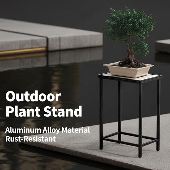 Tall Plant Stand Indoor, Modern Black Aluminum Alloy Plant Shelf, Corner Flower Pot Holder Organizer for Living Room, Balcony, Patio, Garden (L15.8 x W23.6 x H19.7 inch)