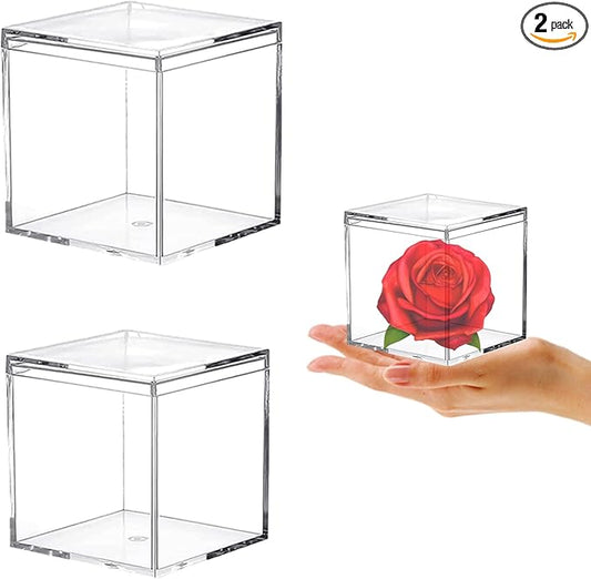Acrylic Box Clear Box with Lid for Display, Plastic Square Cube 2 Pack Storage Contanier Party Decorative Boxes
