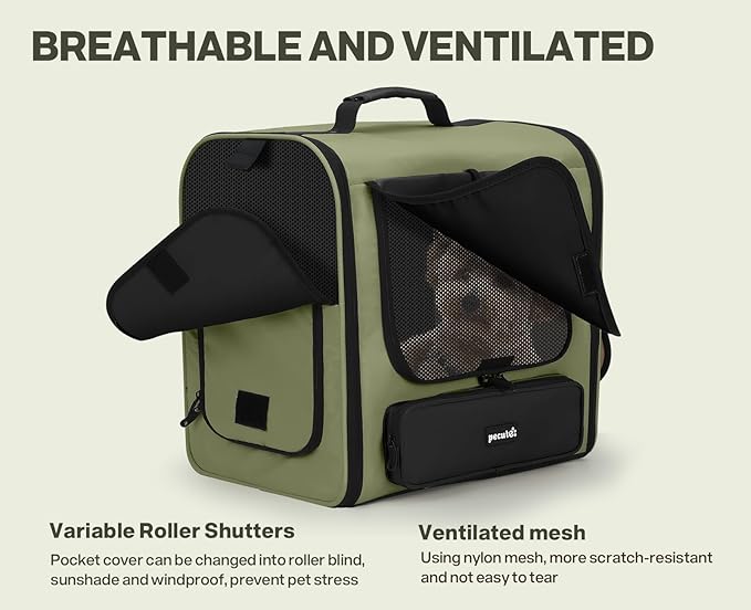 Pecute Cat Carrier Backpack Pet Carrier Backpack Widen Large Space, Stable Pet Backpack for Cat Small Dog, Ventilated Pet Backpack Miniature Dachshund Bag Suitable for Hiking, Camping Dark Green