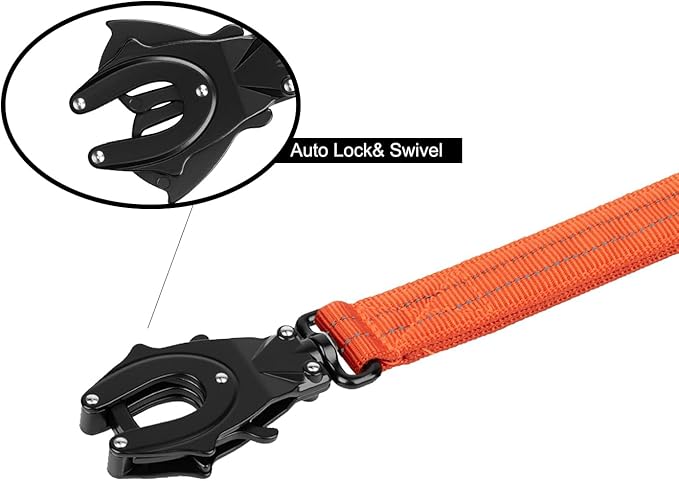 ICEFANG Tactical Dog Leash,K9 Training Walking Bungee Lead with 2 Control Handle,Heavy Duty Quick Release Metal Clasp,for Medium Large Breed (Reflective Orange, 6 FT)